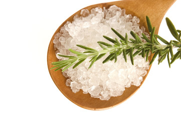 sea salt with rosemary on a wooden spoon