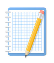 Blank checkered notebook and pencil. Vector illustration