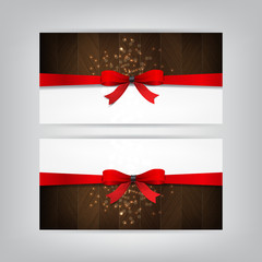 Holiday Banners with a red bow and wood.