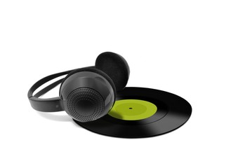 Headphones and vinyl record
