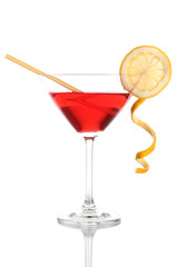 Red cocktail in martini glass isolated on white