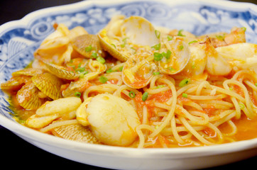 Spaghetti seafood in Japanese style