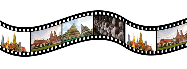 Film strip with  pictures of  tourist attraction in  Thailand