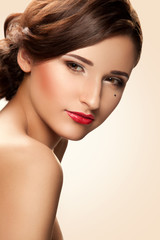 Obraz premium Red lip. Woman with nice makeup and red lipstick