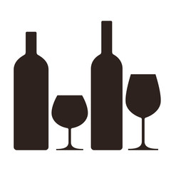 Bottles and glasses of alcohol