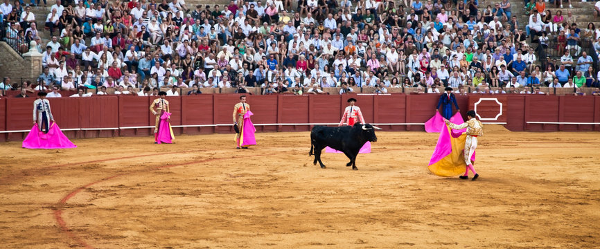 Corrida toreros at the Real Maestranza de Caballeria in Seville,
