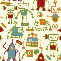 Fototapeten nahtloses Doodle-Muster mit bunten Robotern © nataliiaku