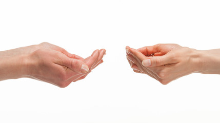 Hands proposing something to each other