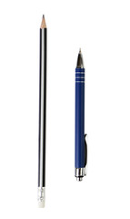 A wooden pencil and ball point pen