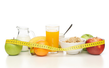 healthy breakfast and measuring tape