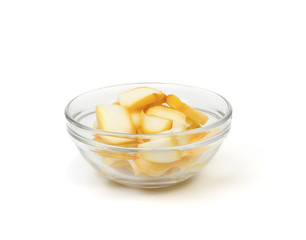 Smoked sliced ??squid in a glass cup