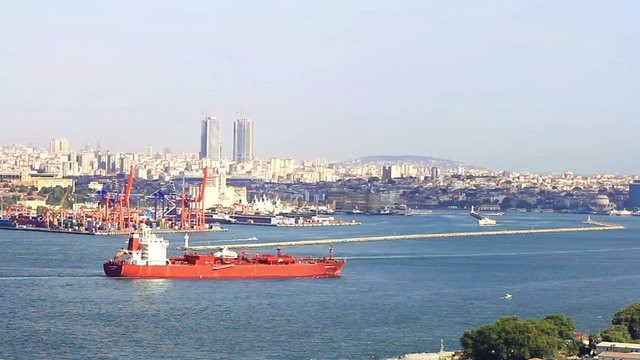 Bulk carrier ship sailing in front of Haydarpasa Seaport