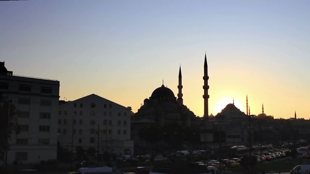 Istanbul silhouette with mosques at sunset