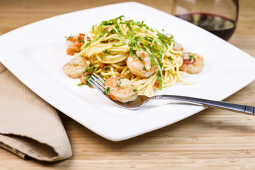 Fresh Pasta with large shrimp
