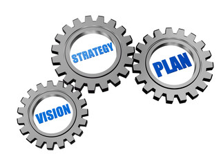 vision, strategy, plan in silver grey gears