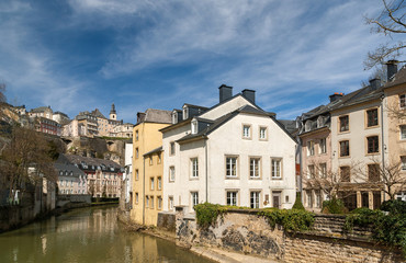 Naklejka na ściany i meble Luxembourg old city: Grund quarter and Alzette river