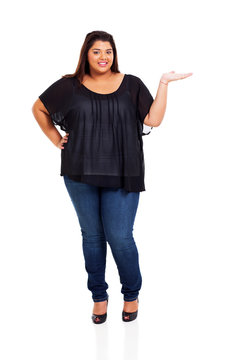 lovely plus size woman presenting
