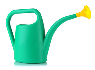 Green watering can isolated on white