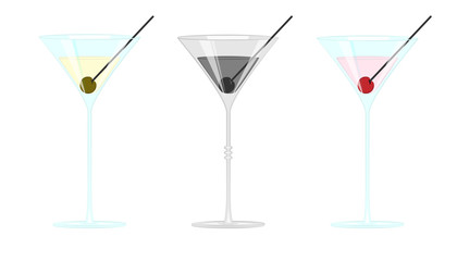 Martini glass with olives and cherry