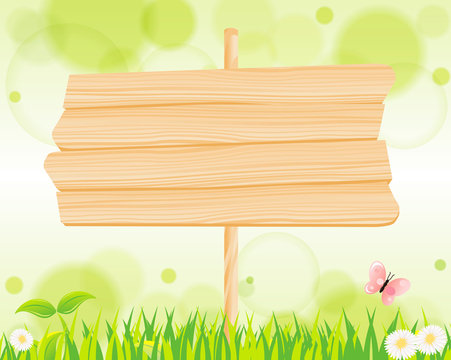natural green background & wood sign Vector