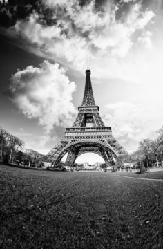 Dramatic view of Eiffel Tower with Sky on Background
