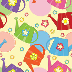 Watering cans seamless pattern
