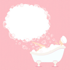 Woman In Bathtub Soap Bubbles Waves Pink