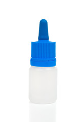 Simple white plastic bottle with a blue cap-dropper
