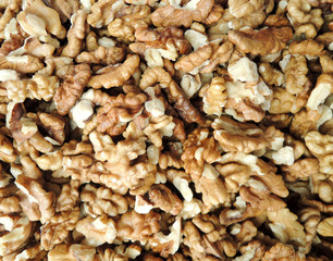 Close-up of shelled walnuts background