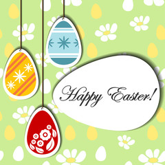 Easter background with hanging eggs