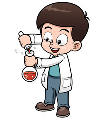 Vector illustration of Little Scientist holding test tube