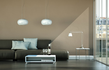 braunes Ledersofa in Loft