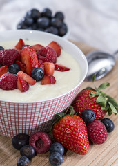 Semolina Pudding in a bowl with berries