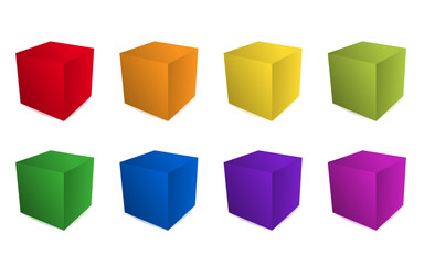 Bunte 3D-Würfel mit Aufsicht in Regenbogenfarben – Vektor