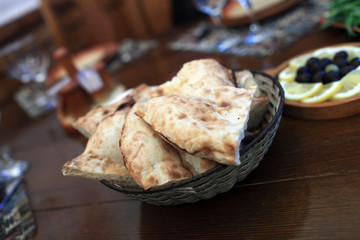 Bread in wooden basket