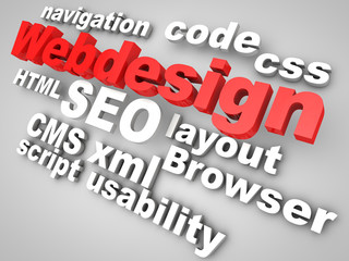 webdesign word cloud 3d letters over grey background