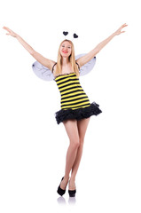 Woman in bee costume isolated on white
