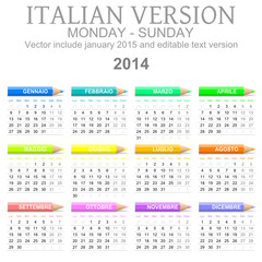 Calendario 2014 vettoriale Italiano con matite colorate