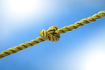 Gold rope knot on blue