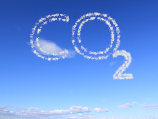 the word co2 as clouds in the blue sky