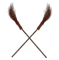 Crossed old wicked brooms isolated - obrazy, fototapety, plakaty