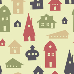 Different shapes houses seamless pattern. Vector