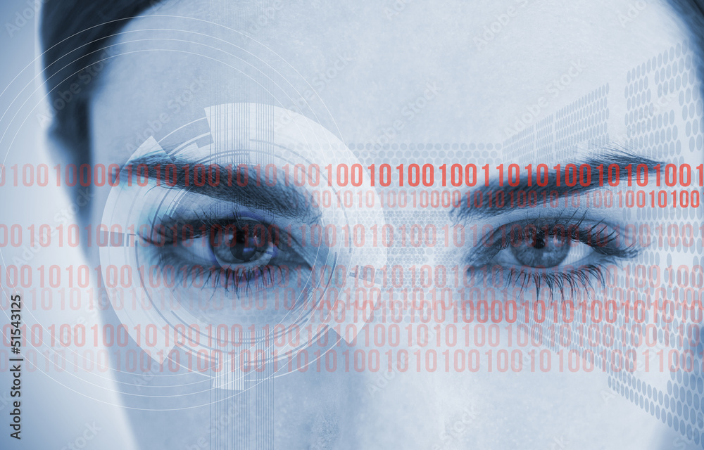 Poster Portrait of an attractive woman with binary code