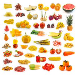 Fruits, vegetables, yellow and red. With beta carotene.