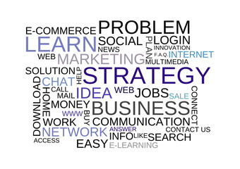 Group of blue marketing terms