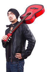 Naklejka premium Guitar player isolated on the white