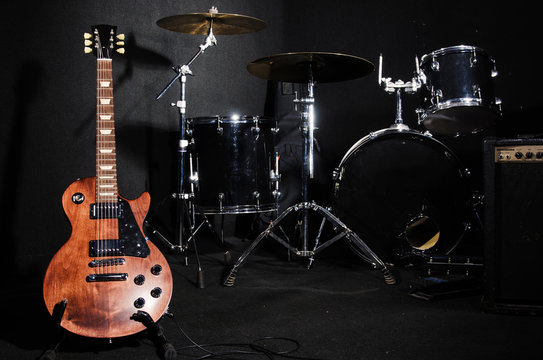 Set of musical instruments during concert