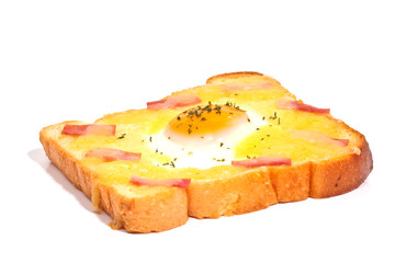 bread with fried egg and ham
