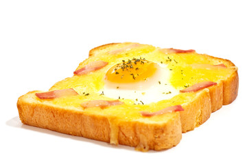 bread with fried egg and ham