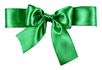 green bow made from silk ribbon
